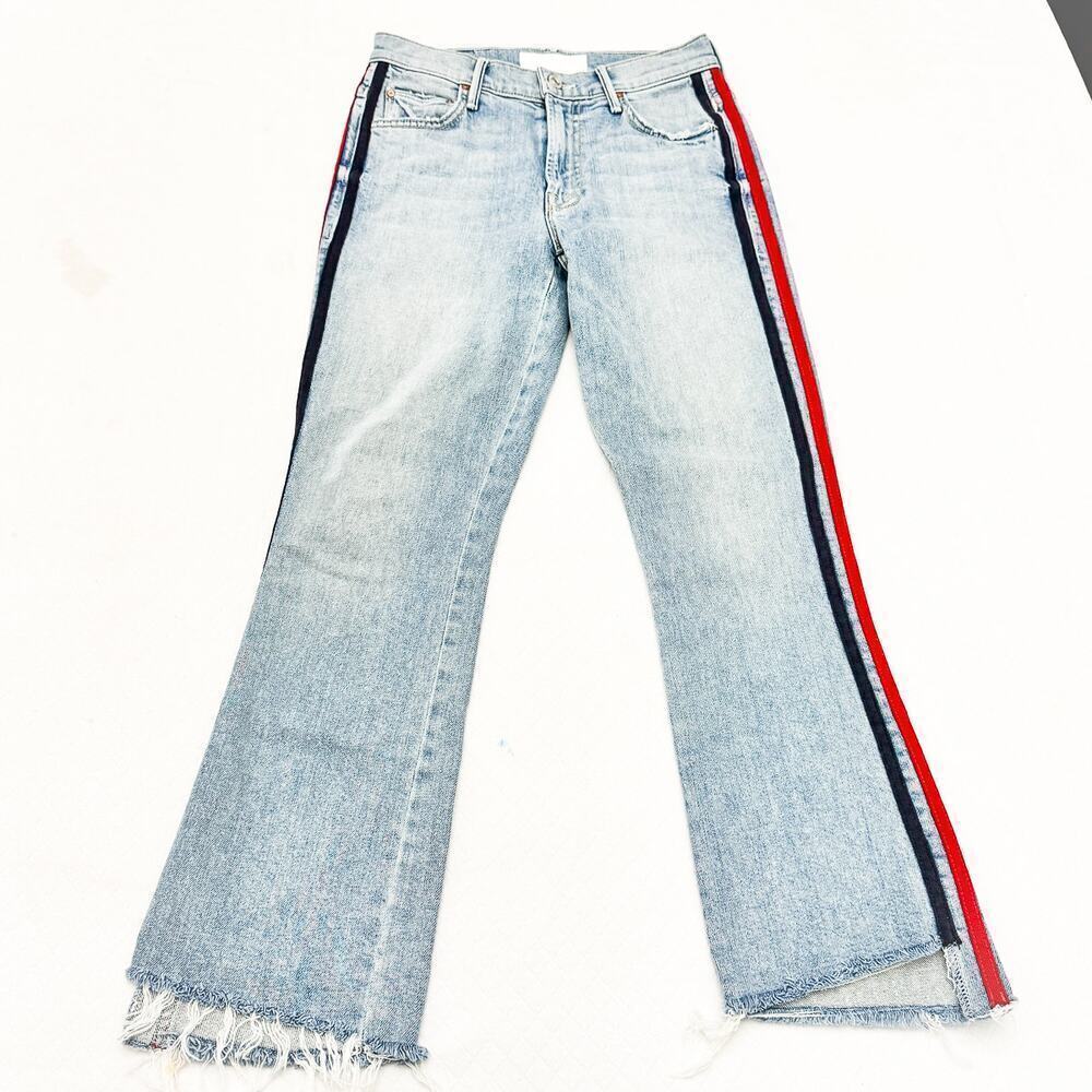 Mother Superior The Insider Crop Fray Thanks, Again Racer Denim Jeans Size 24 - Picture 2 of 11